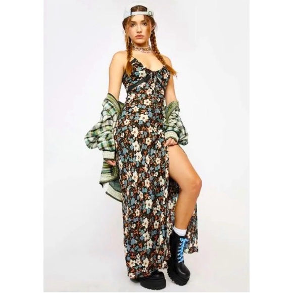 Intimately Free People “All I Wanted” Floral Black Slip Dress Size L - Picture 6 of 9